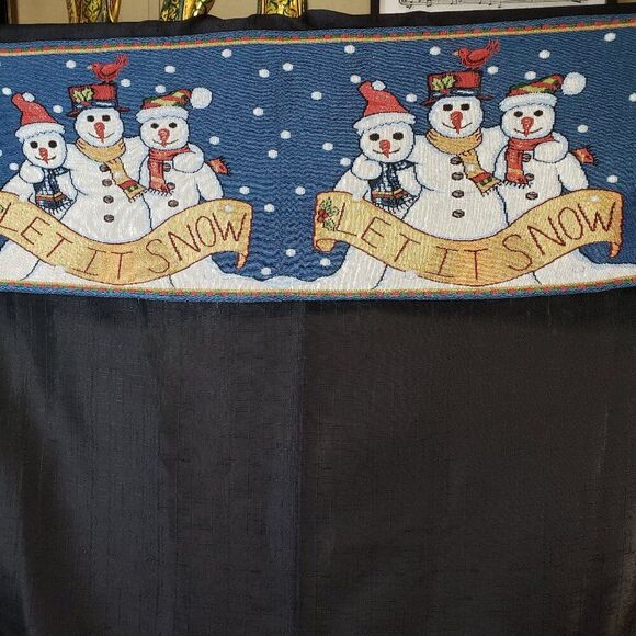 Cute Christmas Blue Woven Tapestry Snowman Table Runner 70x12 Long Winter - Picture 1 of 6